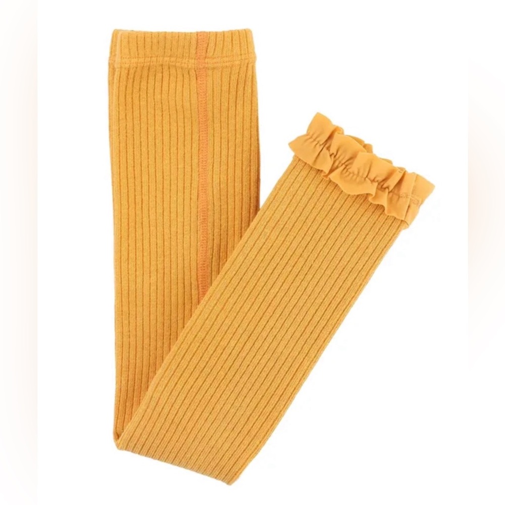 Ruffle Butts Yellow/Mustard/Honey Rib Knit Footless Ruffled Tights